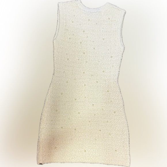 Zara Pearl Trim Cream Textured Mini Dress | Sz S | Brand New WT - Picture 1 of 5